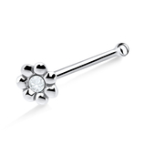 Stone Studded Flower Silver Bone Nose Stud NSKD-1012